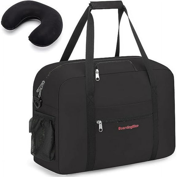 16" Personal Item Underseat Duffel Bag W Pillow for Allegiant Airlines - (Black)