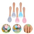 thumbnail image 4 of Joernso 2Pcs/Set Children Fork Smooth Edge Convenient Lightweight Wooden Handle Silicone Kid Spoon for Home, 4 of 8