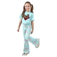 thumbnail image 3 of Gaexia Girl'S 2 Piece Summer Outfits,Valentine's Day Girls Outfit Cute Bow Heart Print Short Sleeve Top With Flare Leg Pants Toddler Two Piece Matching Fashion Clothes,12-13 Years, 3 of 6