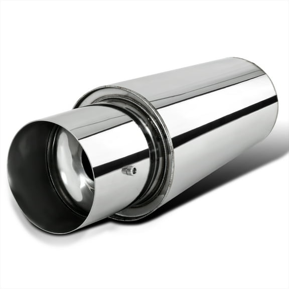 Spec-D Tuning 4" Round Tip 2.5" Inlet Stainless Steel Spiral Flow Exhaust Muffler w/ Silencer Fits select: 1997-2011 FORD F150, 1999-2011 CHEVROLET SILVERADO