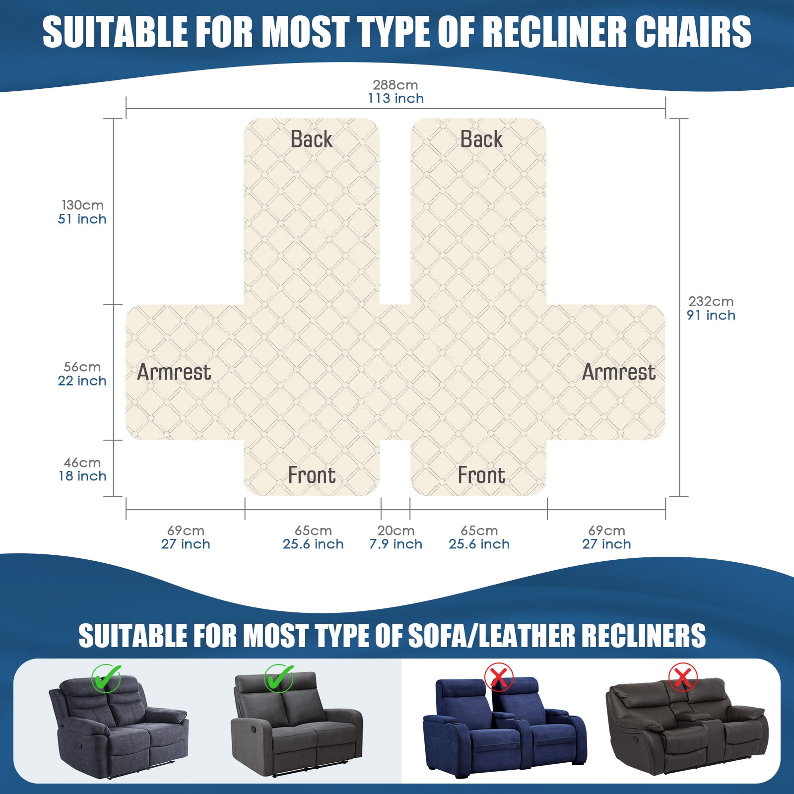 Timeles Waterproof Recliner Covers Loveseat Recliner Sofa Covers with Leg Straps Reversible Recliner Couch Cover for 2 Seat Reclining Chair Washable Couch Protector for Pets Kids (Black)