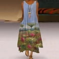 thumbnail image 1 of SMihono Robe Maxi Bohème d'Été pour Femmes Grande Taille Mode pour Femmes Imprimée Décontractée Dégradé Col Rond Sans Manches Robe Longue Grande Taille Robe de Plage Évasée, 1 of 4