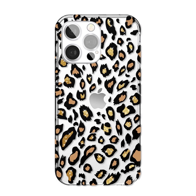 iPhone 13 Case for Women Girls, Clear Leopard Cheetah Pattern Cute Design Hard Back Soft TPU Bumper Protective Shockproof Phone Case for iPhone 13 Pro Max,Black Leopard