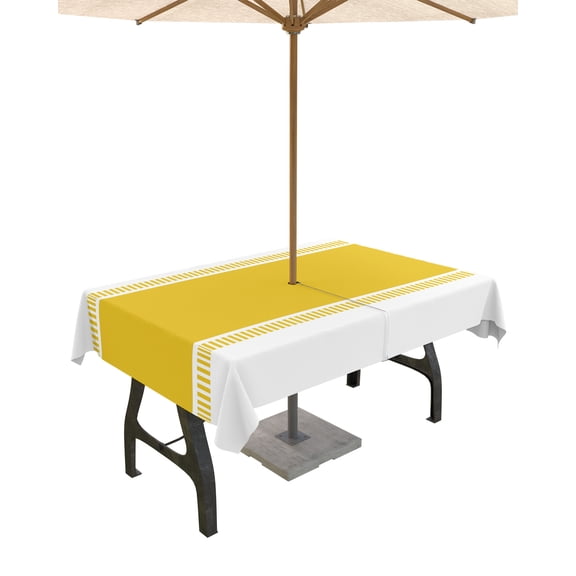 Fsddascl Yellow Geometric Outdoor Tablecloth - 60x84 Inch Rectangle Dining Table Cover, Modern Striped Abstract Art Aesthetics Waterproof Outdoor Table Cloth with Umbrella Hole & Zipper for Patio