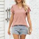 thumbnail image 4 of Camiseta con cuello en V y botones para mujer: top veraniego holgado con aberturas caladas; tejido suave y transpirable, fácil de cuidar, 4 of 8