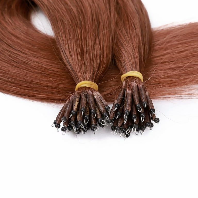 My-lady Nano Ring Beads Human Hair Extensions Micro Loop Tip Russian Hair Highlight Hairpiece 16 inch-24 inch, Size: 16=50g, Brown