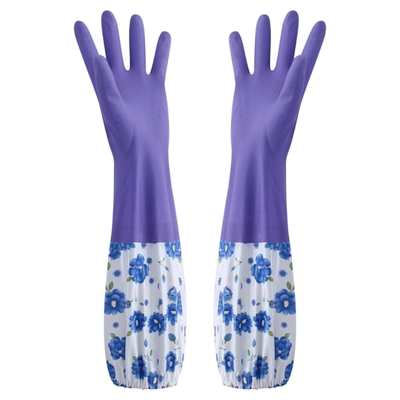 Reusable Rubber Dishwashing Gloves | Long Latex Free Gloves for Women, Floral Pattern for Kitchen and Pet Care, 2 Pack