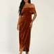 thumbnail image 4 of Vestido de terciopelo con un hombro al descubierto para mujer - Poliéster y spandex, elegante para la noche y la playa, 4 of 7