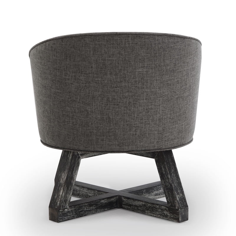 360° Swivel Accent Chair with Solid Wood, Linen Upholstered Barrel Chair, Cross Shaped Leg Armchair, Easy Assembly for Living Room, Dark Gray