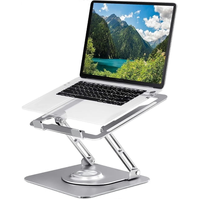 Laptopställ 360 For A Desk, Swivel Base, Adjustable Height, Foldable 10 To 17 Inches (Silver)