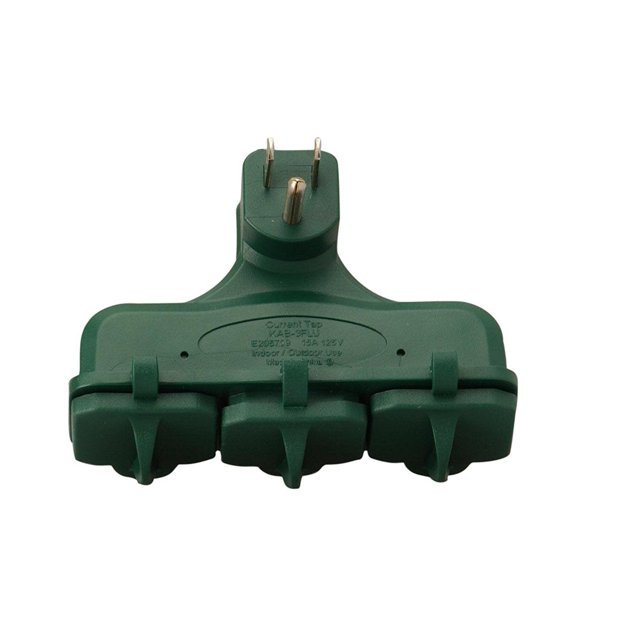 Woods Adaptador de 3 salidas para exteriores o interiores, verde, resistente a la intemperie, Ángulo