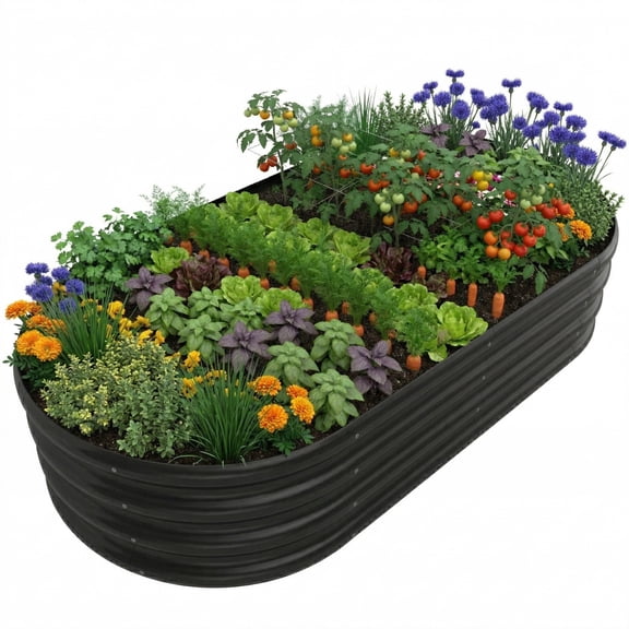 Nana Guard Galvanized Raised Garden Bed Kit, Galvanized Planter Raised Garden Boxes Outdoor, Oval Metal Raised Garden Beds for Vegetables,Black