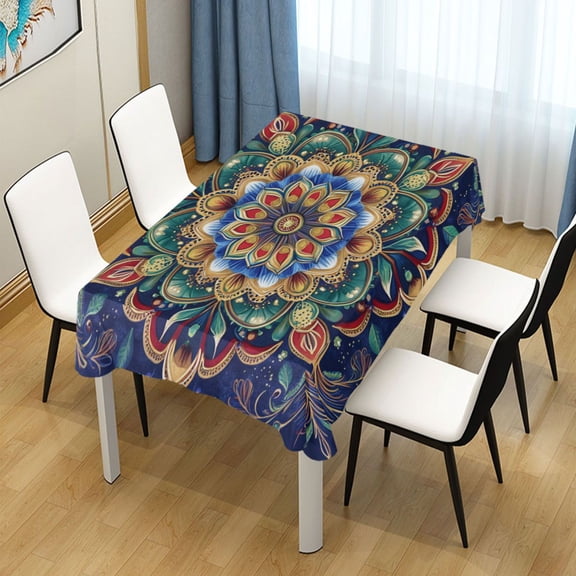 54x54 Inch Tablecloth Polyester Square Tablecloth for Home Kitchen Dinner Decor Vibrant Mandala Pattern