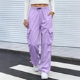 thumbnail image 6 of Inglocry Cargo Pants Women Quick Dry Parachute Hiking Pants with Pockets Elastic Waist Lightweight Water Resistant Joggers Purple S, 6 of 6