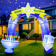 8FT Hanukkah Inflatable Archway with Menorah, Dreidel & Star - LED Light Up Chanukah Blow Up Decor for Outdoor Yard & Holiday Parties