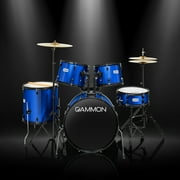 Gammon Percussion 5pc Adult Drum Set - Full Size Beginner Kit w/ Stool & Stands - Blue
