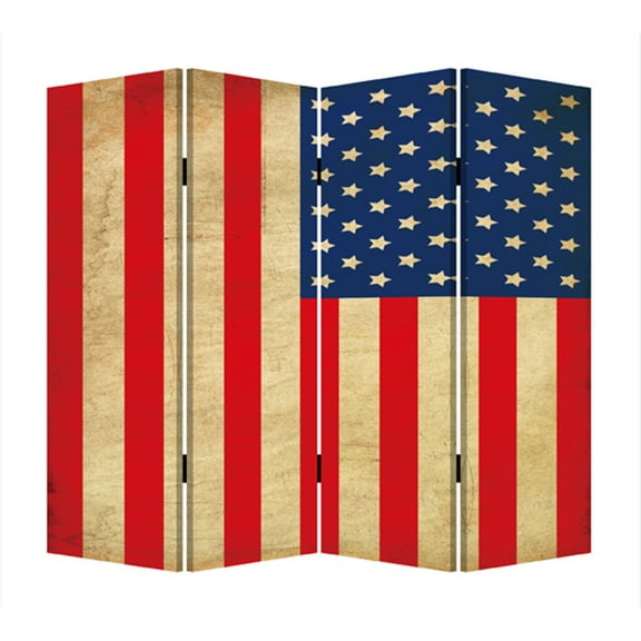 1" x 84" x 84" Multi Color Wood Canvas American Flag  Screen