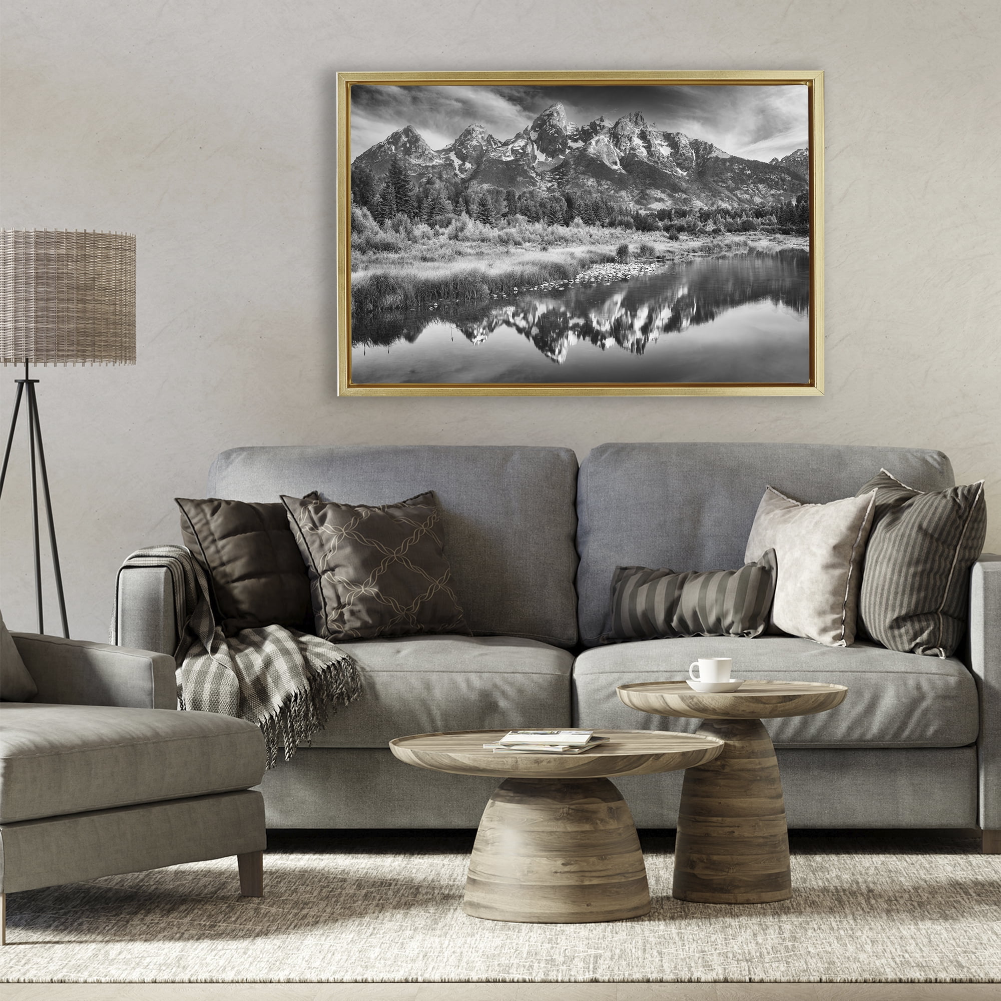 Stupell Industries Teton Mountain Reflections Gold Framed Floater Canvas Wall Art, design by Rick Berk