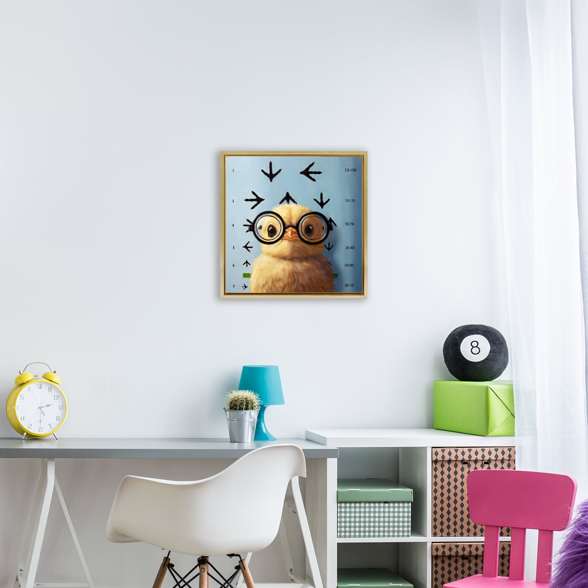 Four Eyes Chick Vision Gold Framed Floater Canvas Wall Art, design by Lucia Heffernan