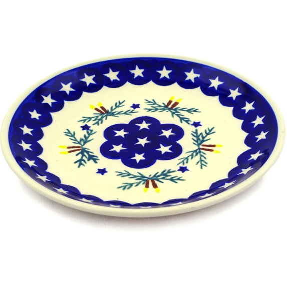 Polish Pottery 7½-inch Dessert Plate (Holly Stars Theme) Hand Painted in Boleslawiec, Poland + Certificate of Authenticity