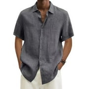 Frostluinai Savings Clearance 2024! Mens T-shirts Button Down Short Sleeve Linen Shirts Summer Casual Cotton Spread Collar Beach Shirts