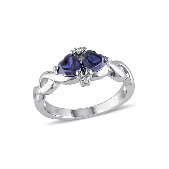 1.14 Carat (Ctw) Lab-Created Blue Sapphire Double Heart Ring in Sterling Silver for Women