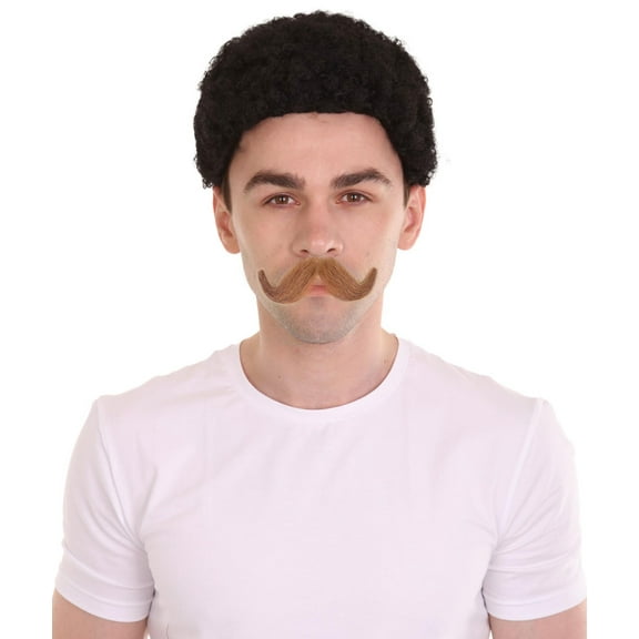 HPO Men's Handlebar Human Hair Mustache | Brown Facial Hair Synthetic Fiber
