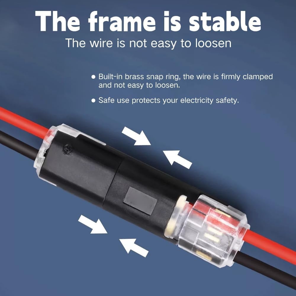 Double Wire Lock-Grip Connector, 2-Pin Solderless WireConnector – Compact Plug for Led Strips, Double Wire Plug in Connector for Automotive, DIY Projects