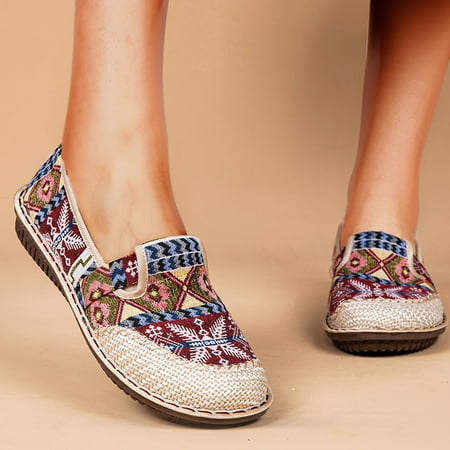 

HIBRO Women Embroidered Casual Shoes Lazy Slip On Cloth Shoes Fashion Soft Sole Non Slip Ultra Light Soft Sole Casual Shoes