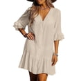 thumbnail image 3 of Women'S V Neck Ruffled Cover Up Button Down Bathing Suit Beach Dress with Short Sleeves Cream White XXL, 3 of 7