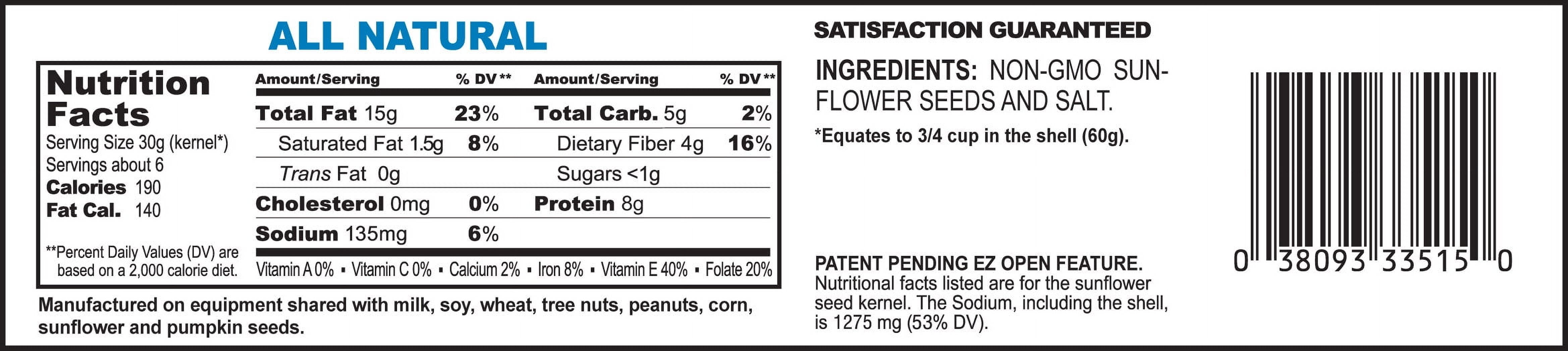 (4 pack) Giant Snacks Salted Sunflower Seeds With Shell, 12 oz Bag, Gluten-Free