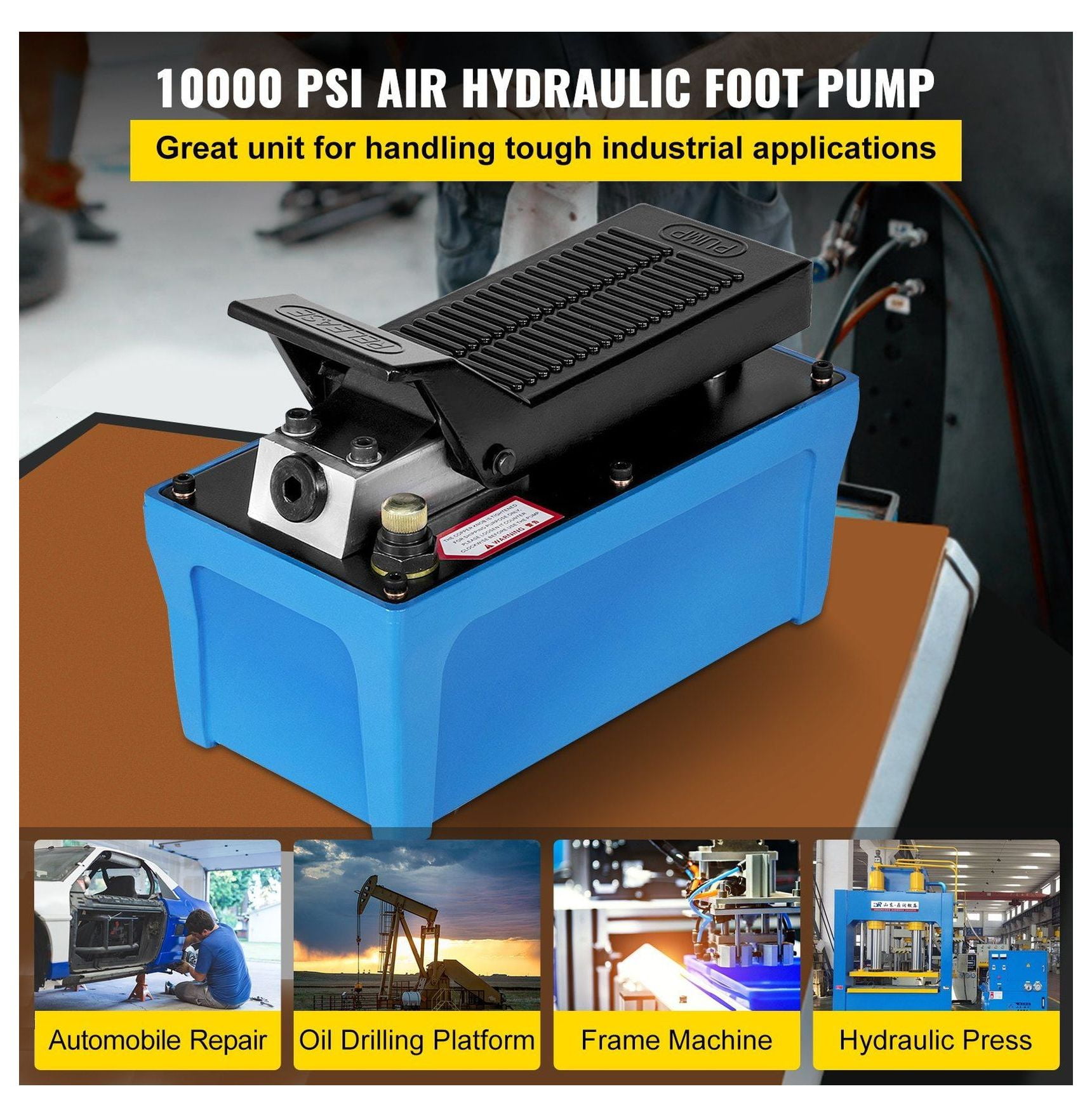 Air Hydraulic Pump 10000 PSI, Foot Operated Hydraulic Pump 1/2 Gal, 3/8" NPT with 6.56ft Hose, Single Acting for Auto Repair & Heavy Equipment