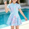 thumbnail image 3 of Lullu Girls Half Zip Short Sleeve Rashguard Swim Dress One-Piece Swimsuit with UPF50+, 3 of 8