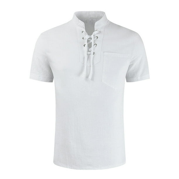 pstuiky camisetas de manga corta para hombre, Camisa informal de manga corta con cuello alto y cómoda para hombre camisas casuales para hombre xxxl