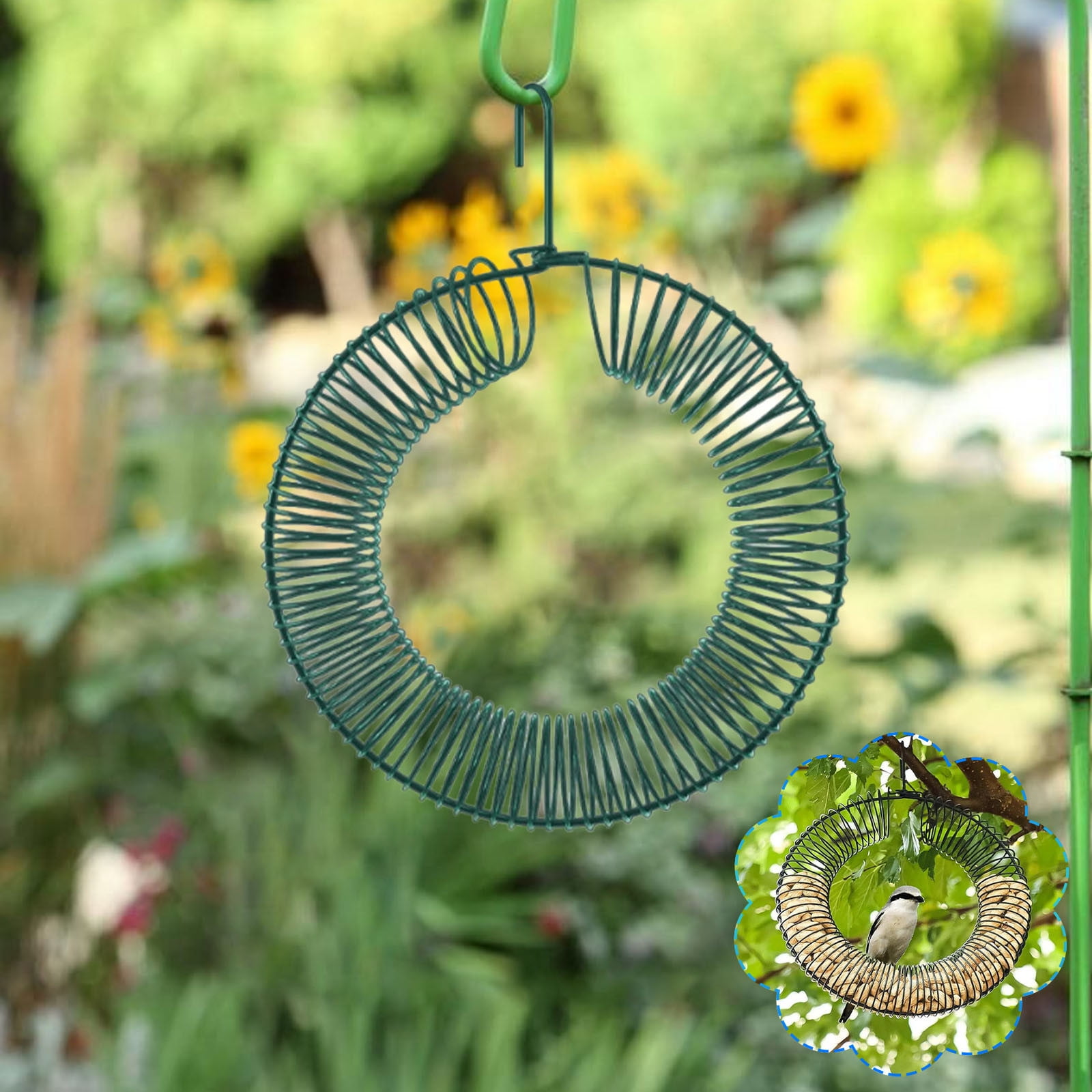Peanut Bird Feeder, Hanging Wreath Round Metal Whole Wild Bird Feeder with Hanging Hook for Outdoor Birds and Squirrels Feeding （B）