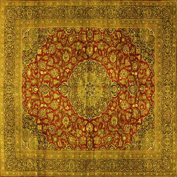 Ahgly Company Indoor Square Medallion Yellow Traditional Area Rugs, 5' Square