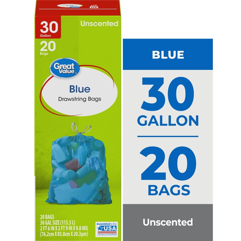 Great Value 30-Gallon Blue Drawstring Recycling Bags, 20 Count photo 2