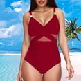 thumbnail image 2 of Fadeal Women's one Piece Bathing Suit Swimsuit Metal Modest Bathing Suit Slimming Full Coverage Mesh Swim Suits Womens one Piece Swimsuit Red S, 2 of 4