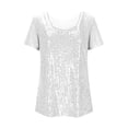 thumbnail image 4 of Girls Sparkly Sequin Top Short Sleeve Round Neck Glitter T-Shirt Summer Casual Concert Party Disco Blouse, 4 of 6