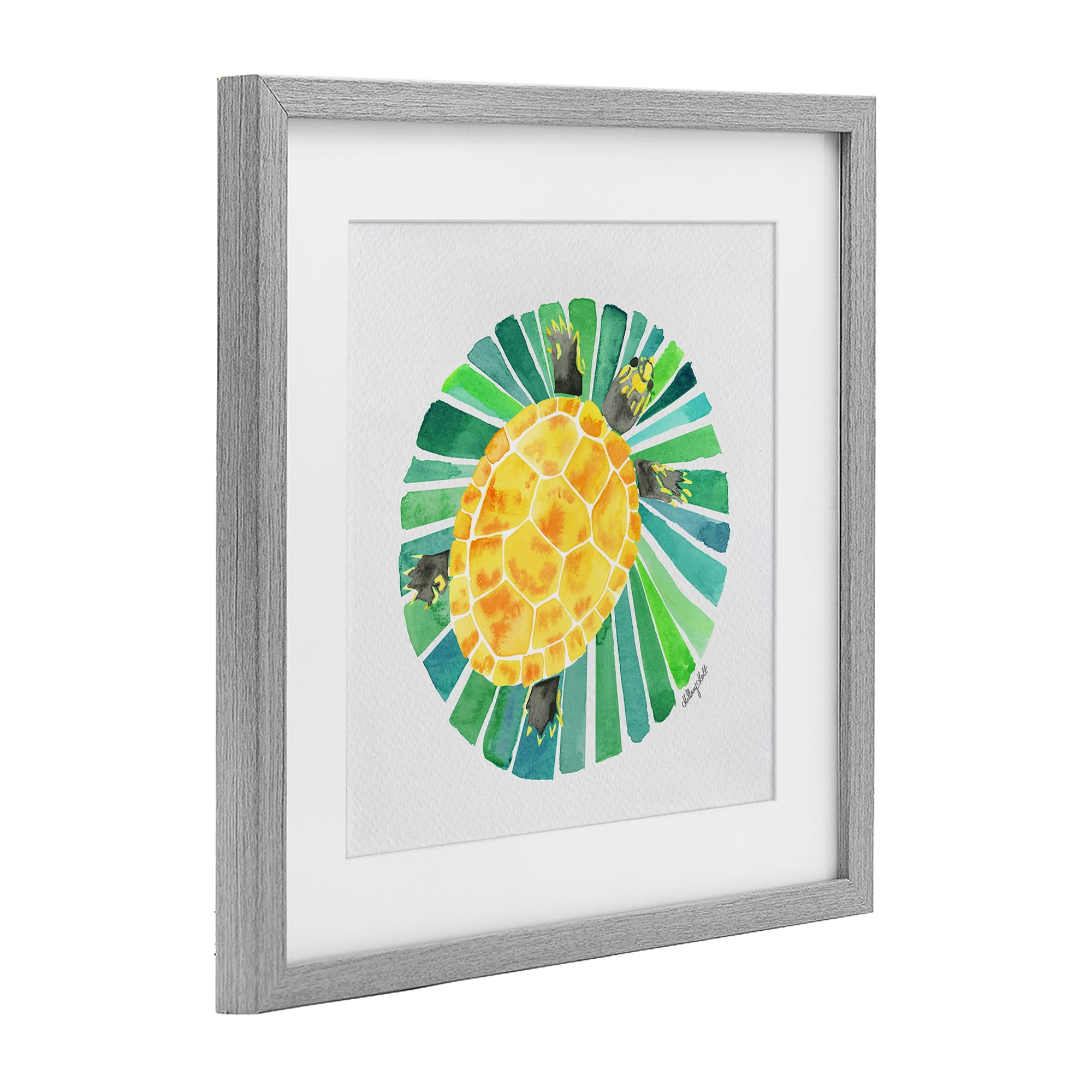 Stupell Industries Lotus Garden Turtle Gray Framed Print Under Glass, design by Hillary Holt