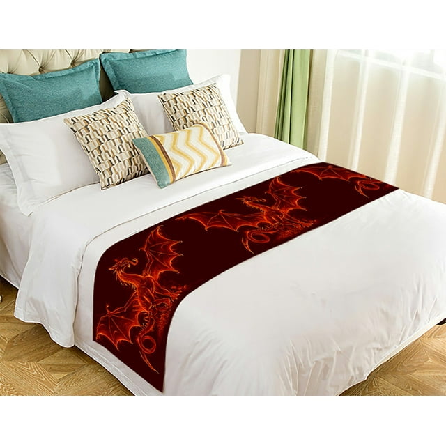 EREHome Fire Medieval Dragon Bed Runner Bed Scarf Bed Decor 20x95 inch
