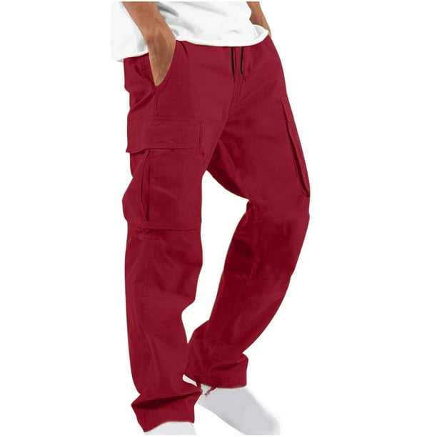 JURANMO Ripstop Cargo Pants for Men Cotton Hiking Pants Casual Loose  Straight Leg Pants Outdoor Multi Pockets Work Trousers Deals of Today Wine  XL