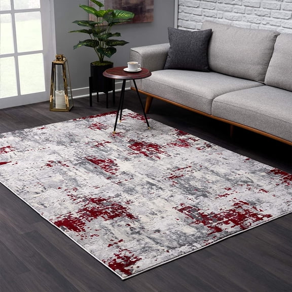 5â€™ x 8â€™ Red and Gray Modern Abstract Area Rug