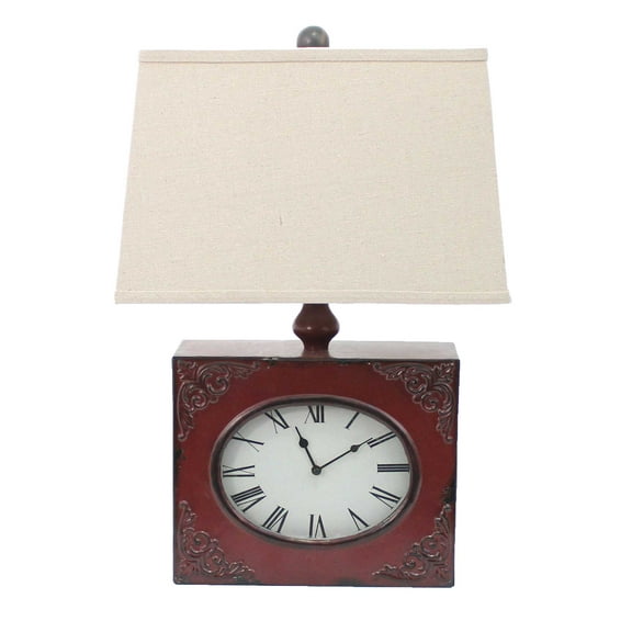 7" x 7" x 22" Red, Vintage, Metal Clock Base - Table Lamp