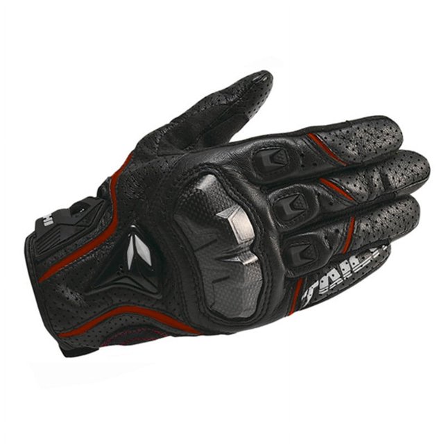 Guantes de motocicleta de cuero genuino para hombre, guantes de equipo de carreras de carretera, pantalla táctil, color blanco y negro, verano e invierno