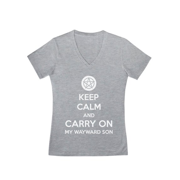 Keep Calm and Carry On My Wayward Son Women's Fitted V-Neck T-Shirt XX-Large Gray