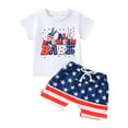 thumbnail image 2 of Lilgiuy Baby Boy 4th of July Outfits Short Sleeve T-Shirt Tops + American Flag Drawstring Shorts Set 2Pcs Fourth of July Summer Outfit for Independence Day(White,18-24 Months), 2 of 5
