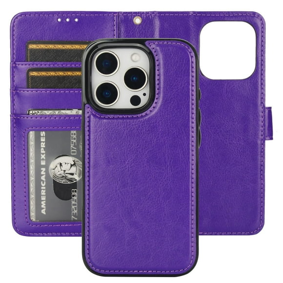 Funda tipo cartera desmontable Bocasal para iPhone 16 Pro de 6,3 pulgadas, color morado