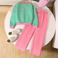 thumbnail image 4 of Little Girls Outfits Sets 2 Piece Long Sleeve Hoodie Jogger Set Casual Striped Tracksuit Spring Fall Outfit for Kids Size 7-8T, 4 of 7