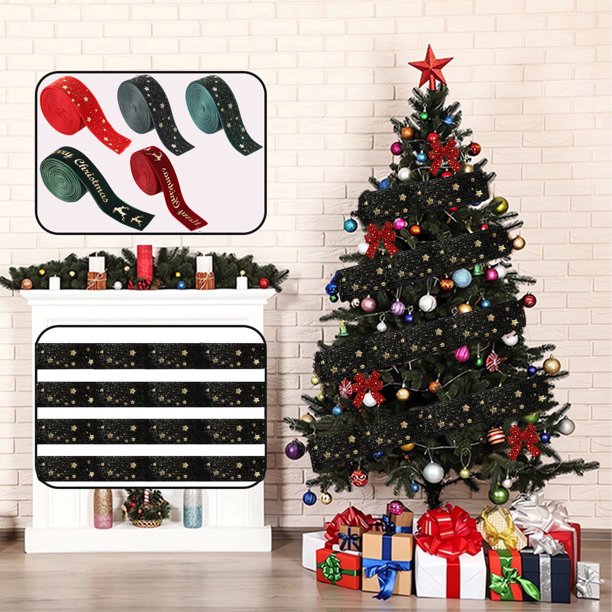 Lazo decorativo de cinta navideña, cinta roja arco, adornos para fiestas, estilo elegante, cintas para árbol de Navidad, cintas para regalos, cintas para fiestas, diseño plegable, tela de